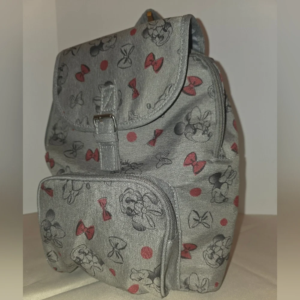 Disney Minnie Mouse Bows Mini Backpack - Gray & Red Cute Bag